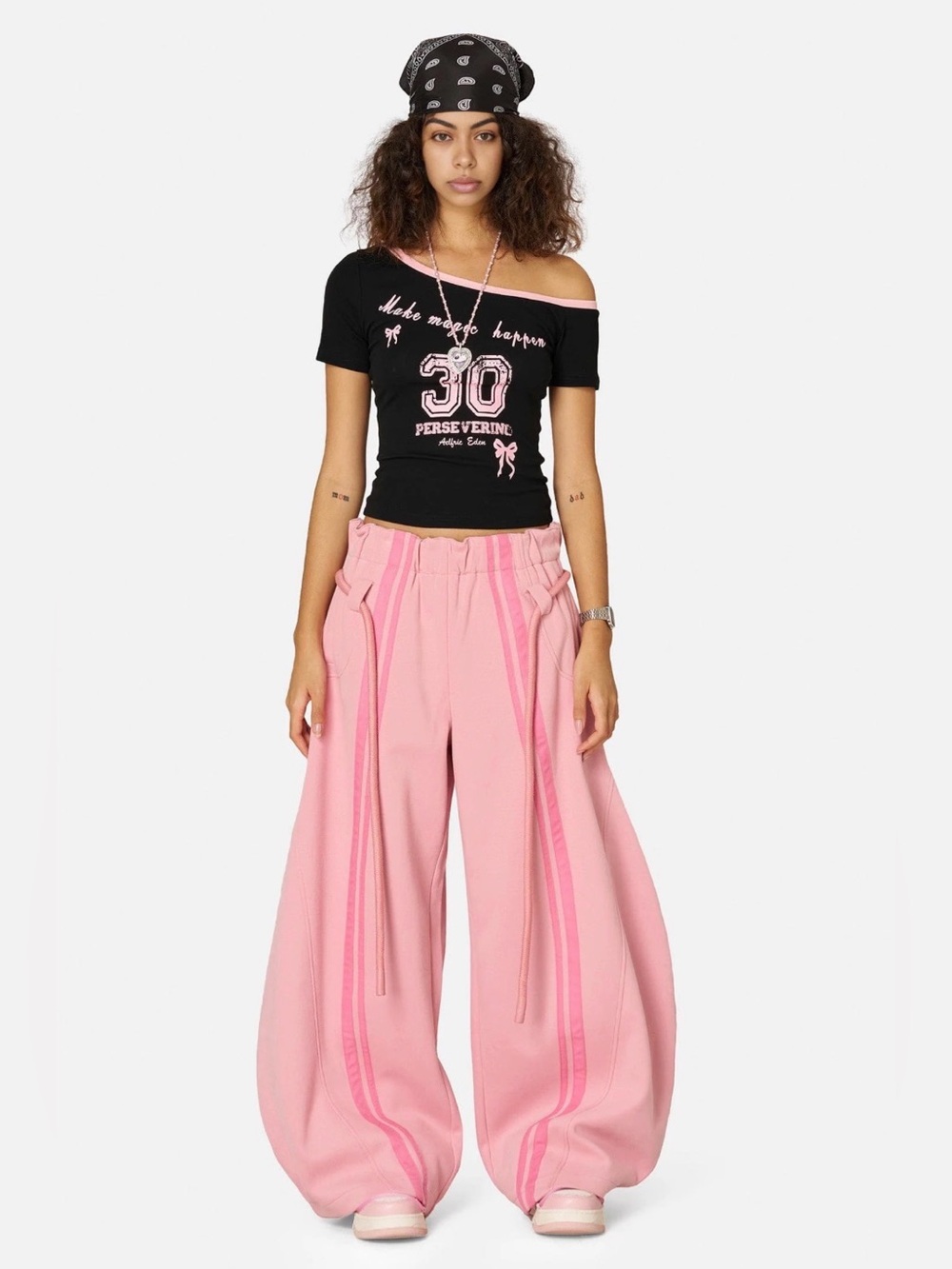 Aelfric Eden Wide-Leg High-Rise Pink Track Pants